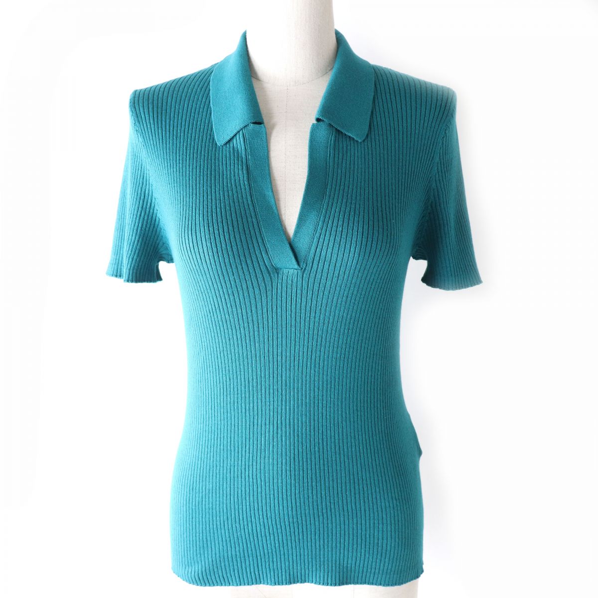 Max & Co. SIGMA Skipper Rib Knit Top Blue Green