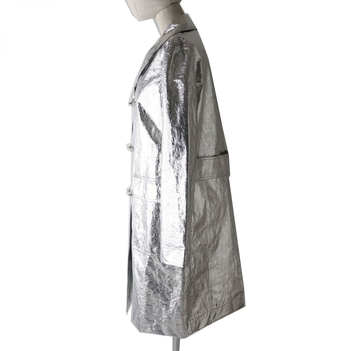 Dior Logo Embroidered Metallic Long Coat Silver Women's 40