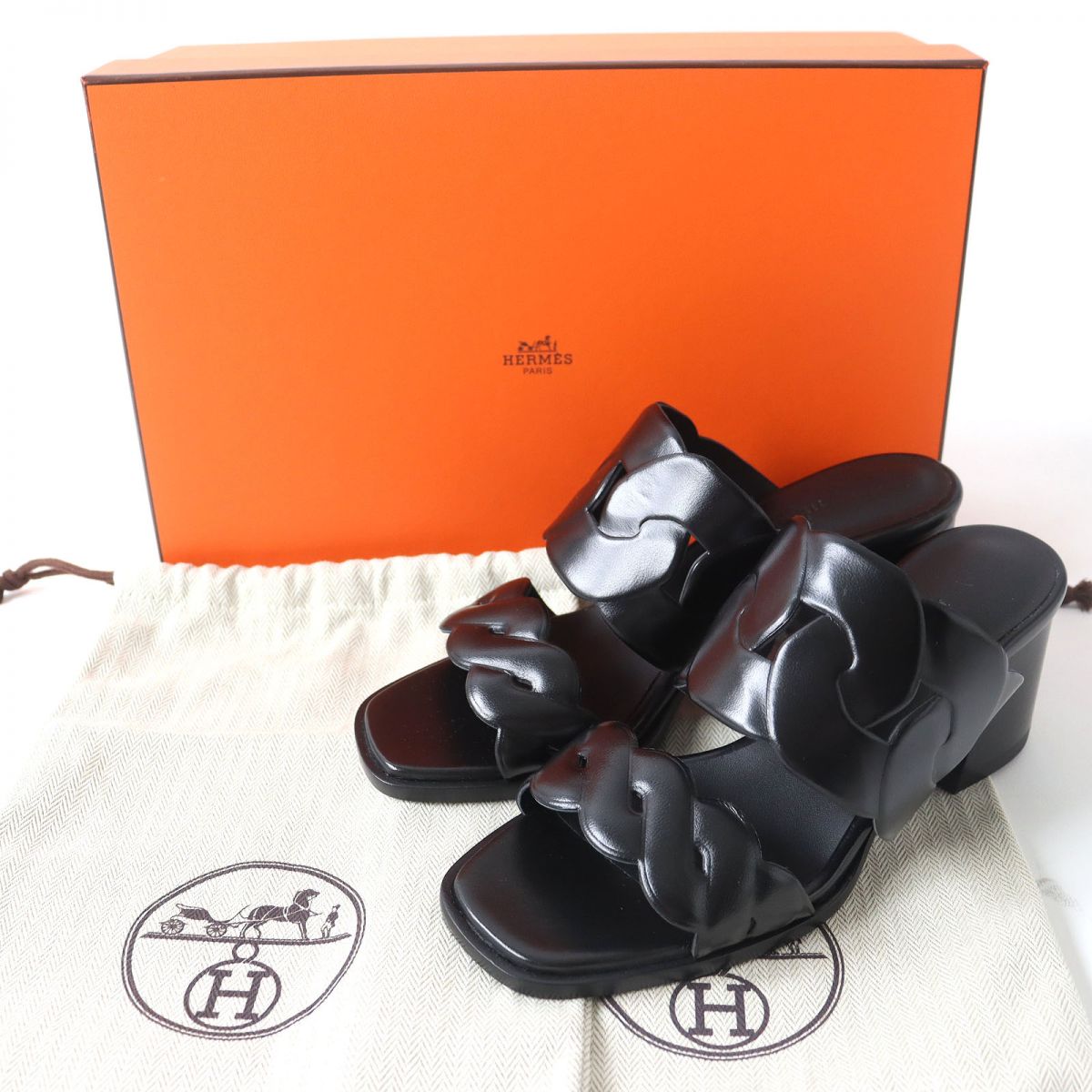 Hermes Gaby Chaine Torsade Leather Sandals