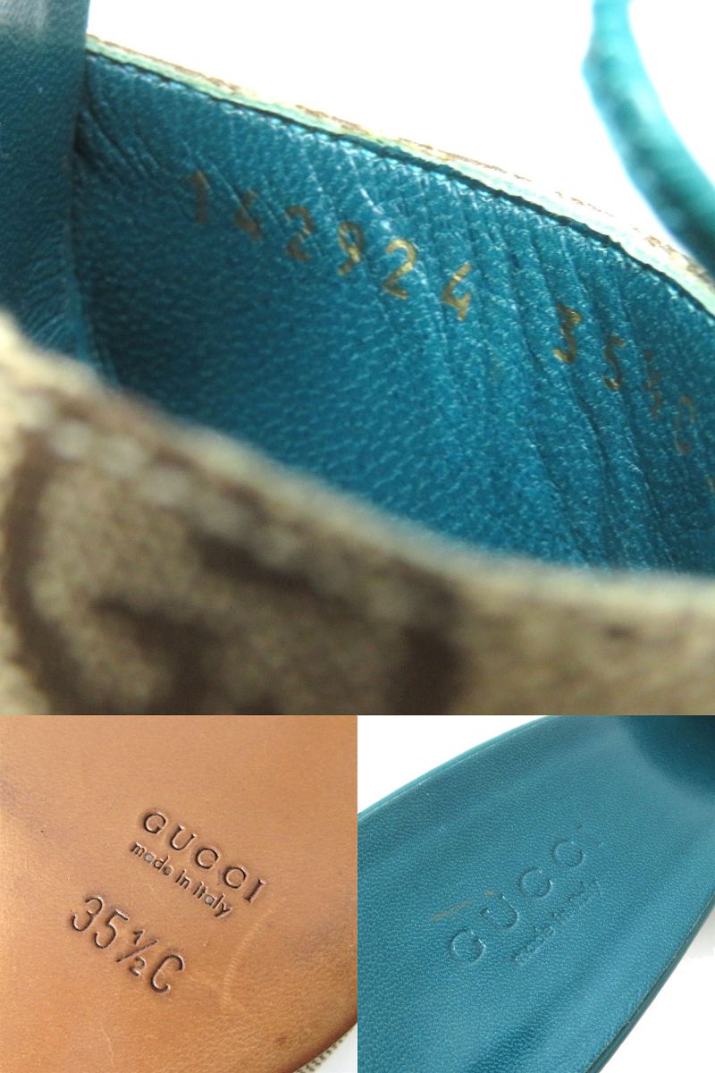 Gucci GG Canvas Leather Wedge Sandals, Size 35.5