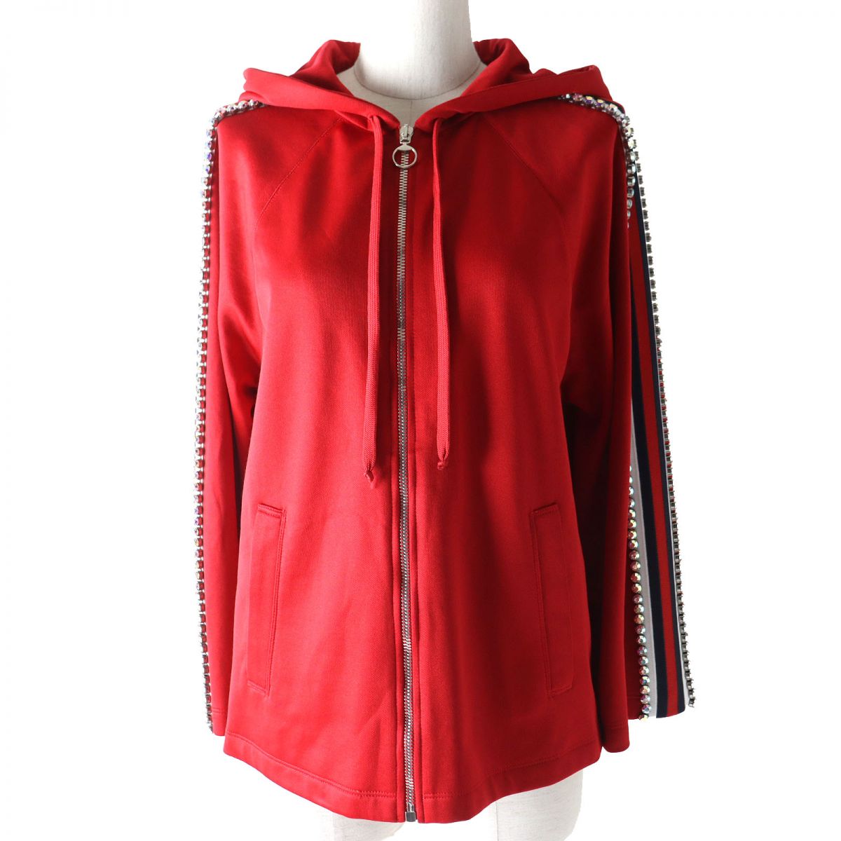 Gucci Bejeweled Zip-up Hoodie Parka Red S