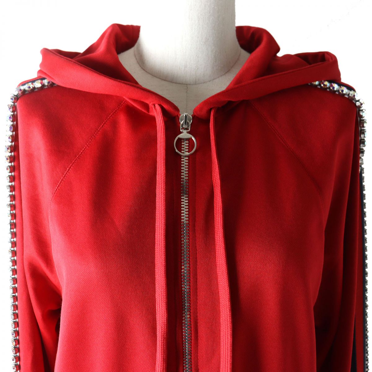 Gucci Bejeweled Zip-up Hoodie Parka Red S