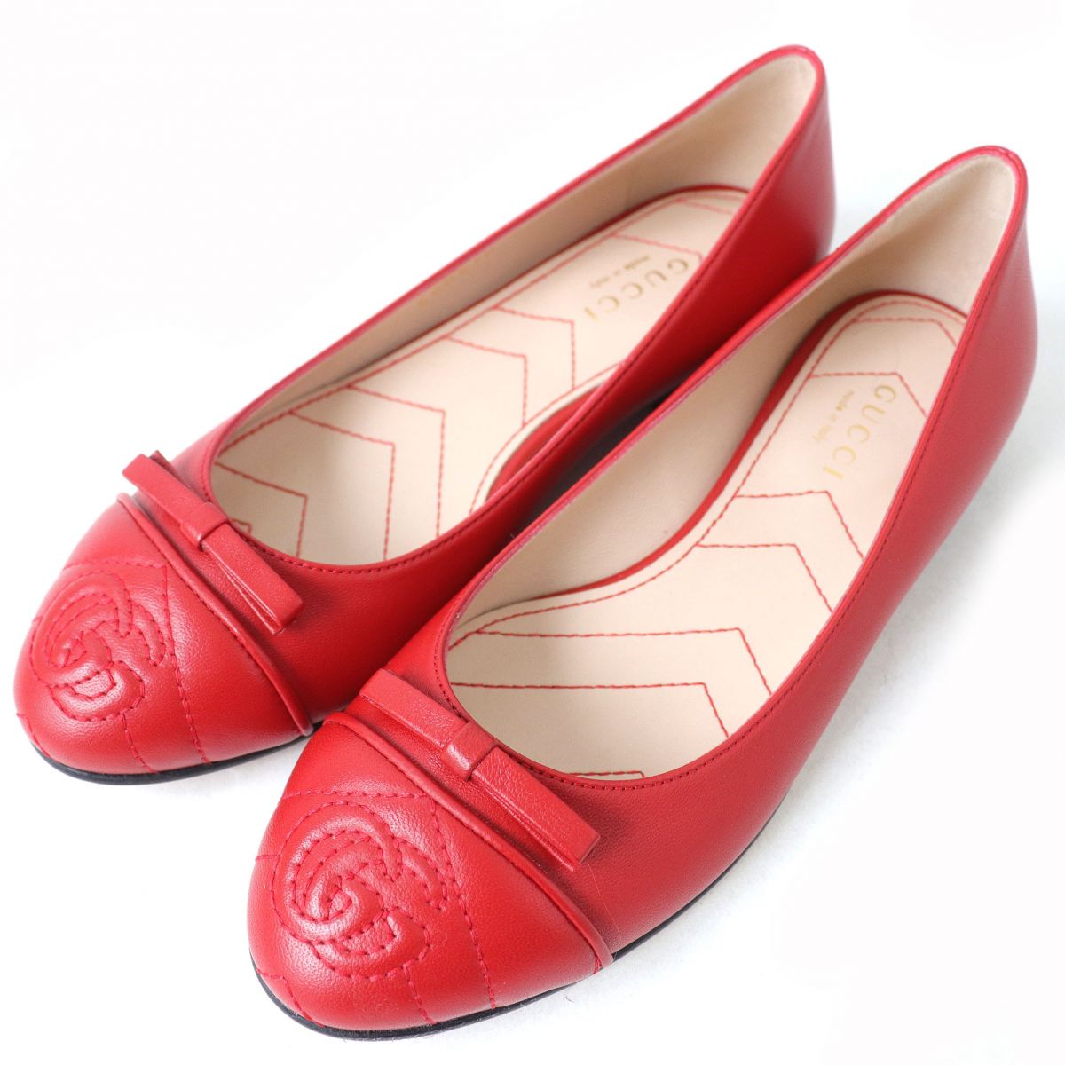 Gucci Leather Double G Ballet Shoes Red