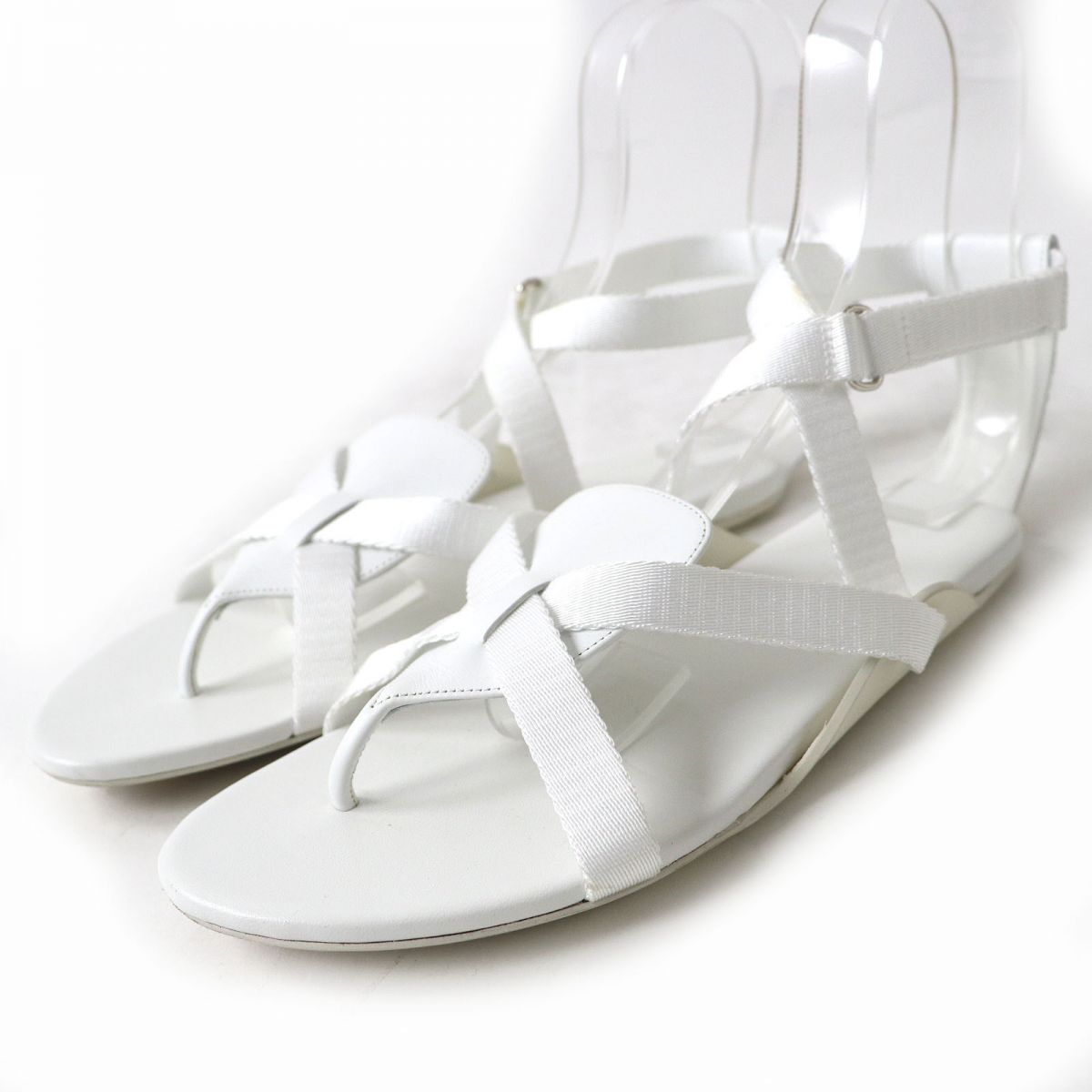 Hermes AURA Leather Flat Sandals White 38