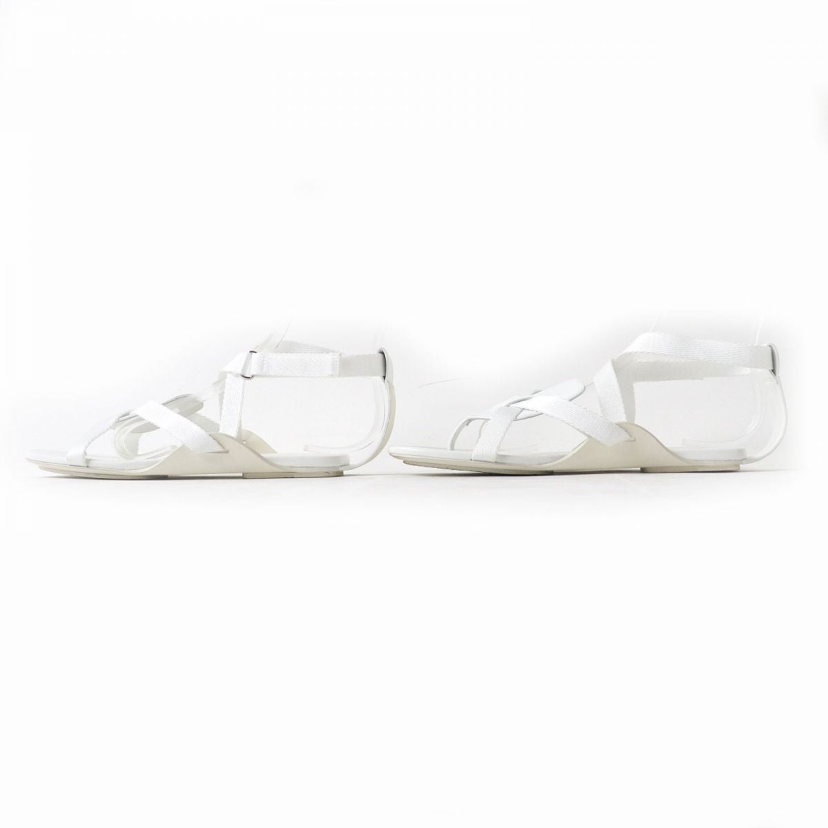 Hermes AURA Leather Flat Sandals White 38