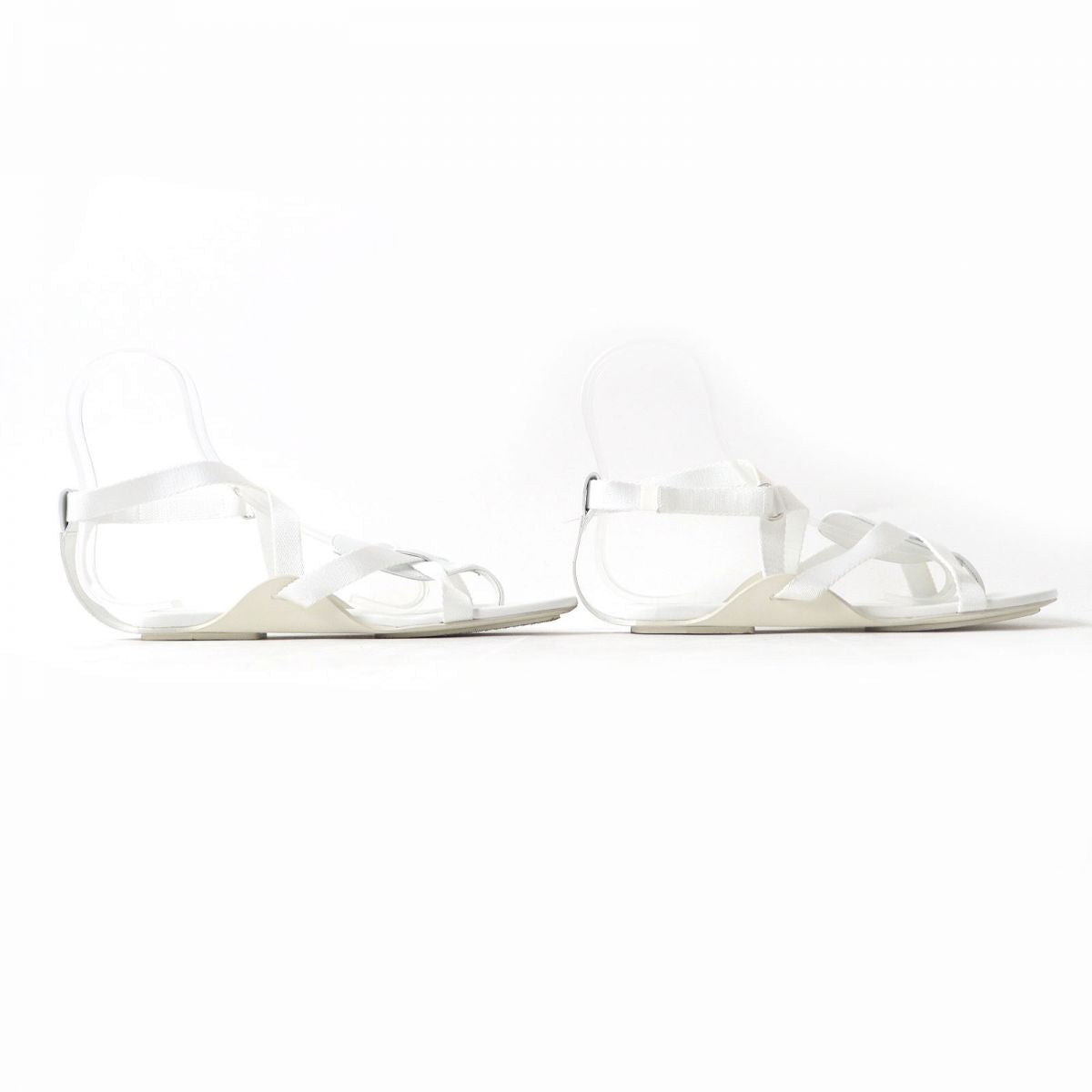 Hermes AURA Leather Flat Sandals White 38