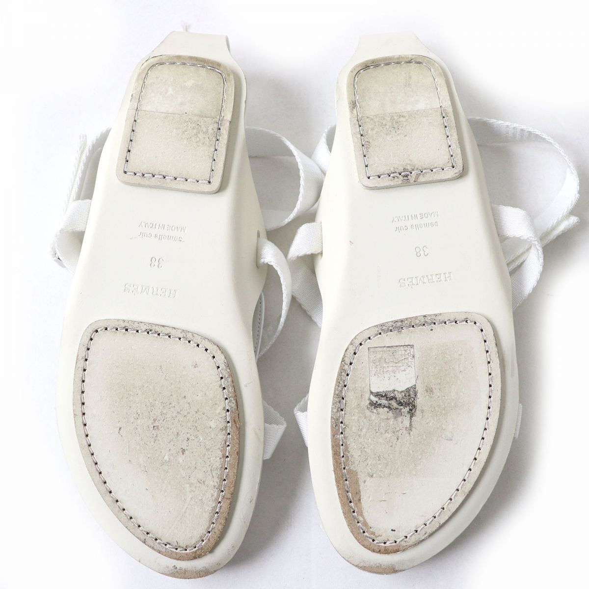 Hermes AURA Leather Flat Sandals White 38