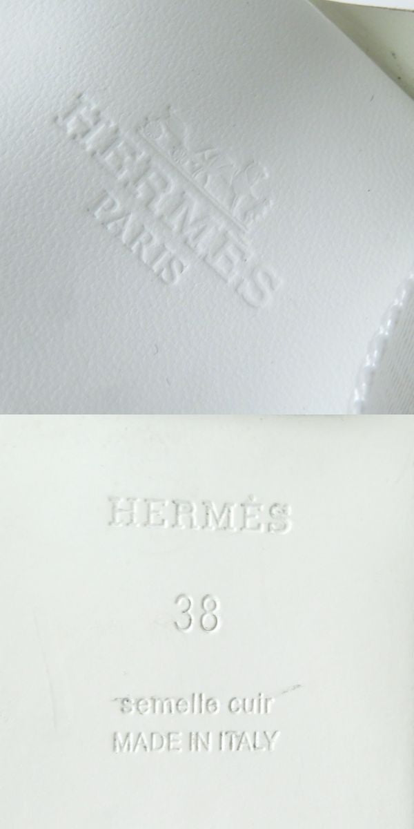 Hermes AURA Leather Flat Sandals White 38