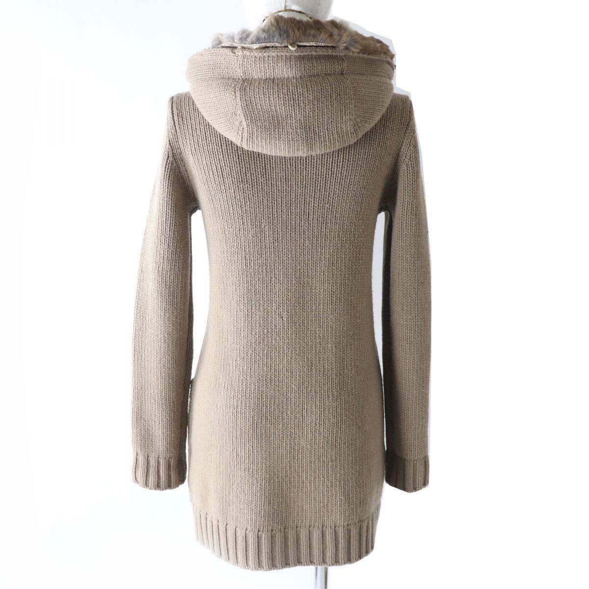 S'Max Mara Fur Hooded Cashmere Knit Coat Beige S