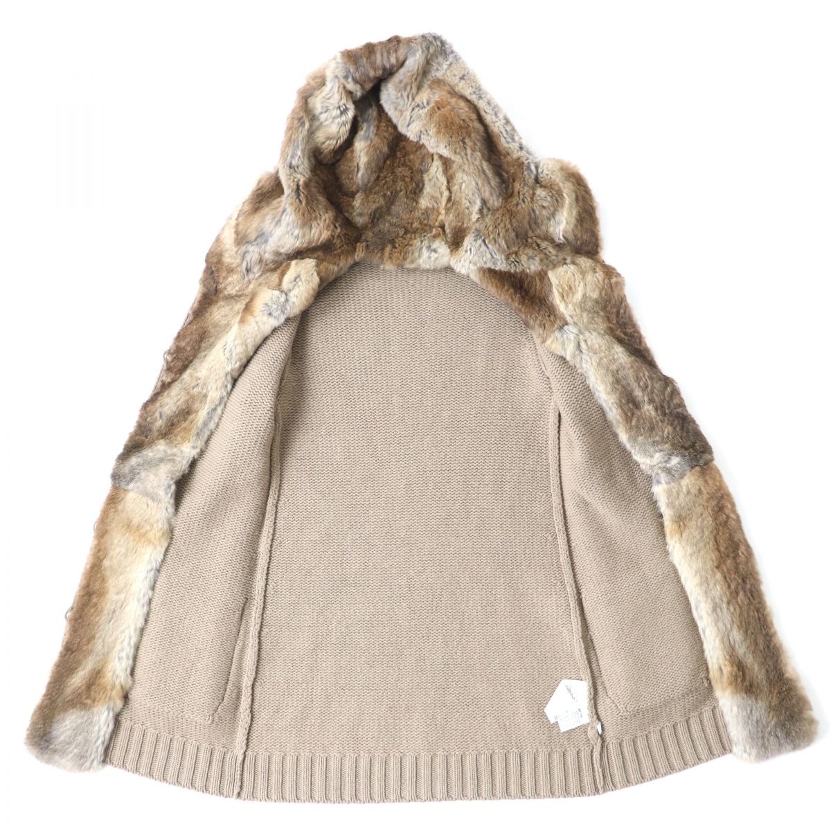 S'Max Mara Fur Hooded Cashmere Knit Coat Beige S