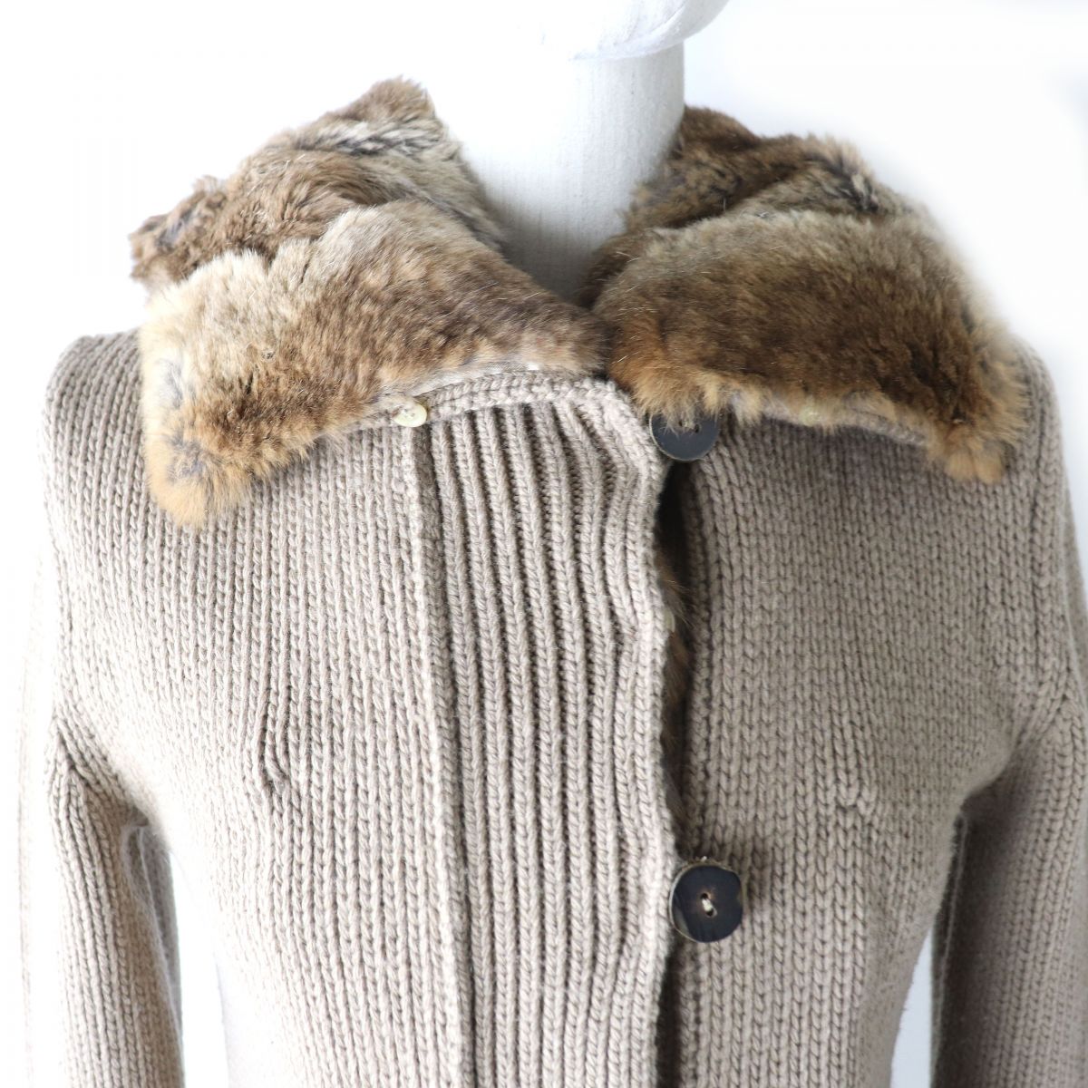 S'Max Mara Fur Hooded Cashmere Knit Coat Beige S