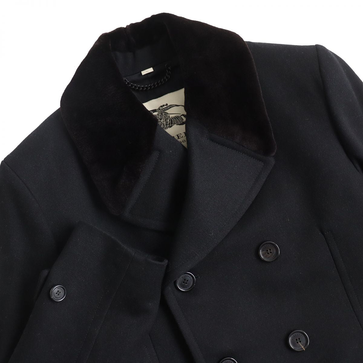 Burberry Wool Double-breasted Long Coat with Mink Fur Collar