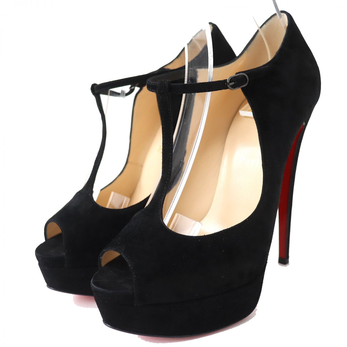 Christian Louboutin Velour Open Toe Pumps Black