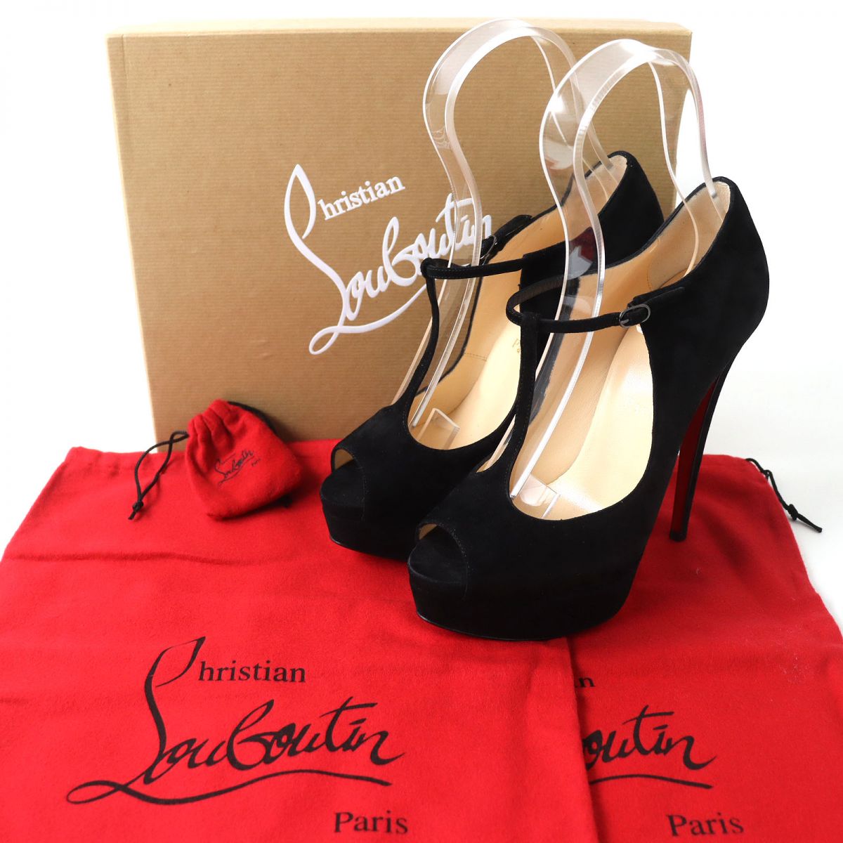 Christian Louboutin Velour Open Toe Pumps Black