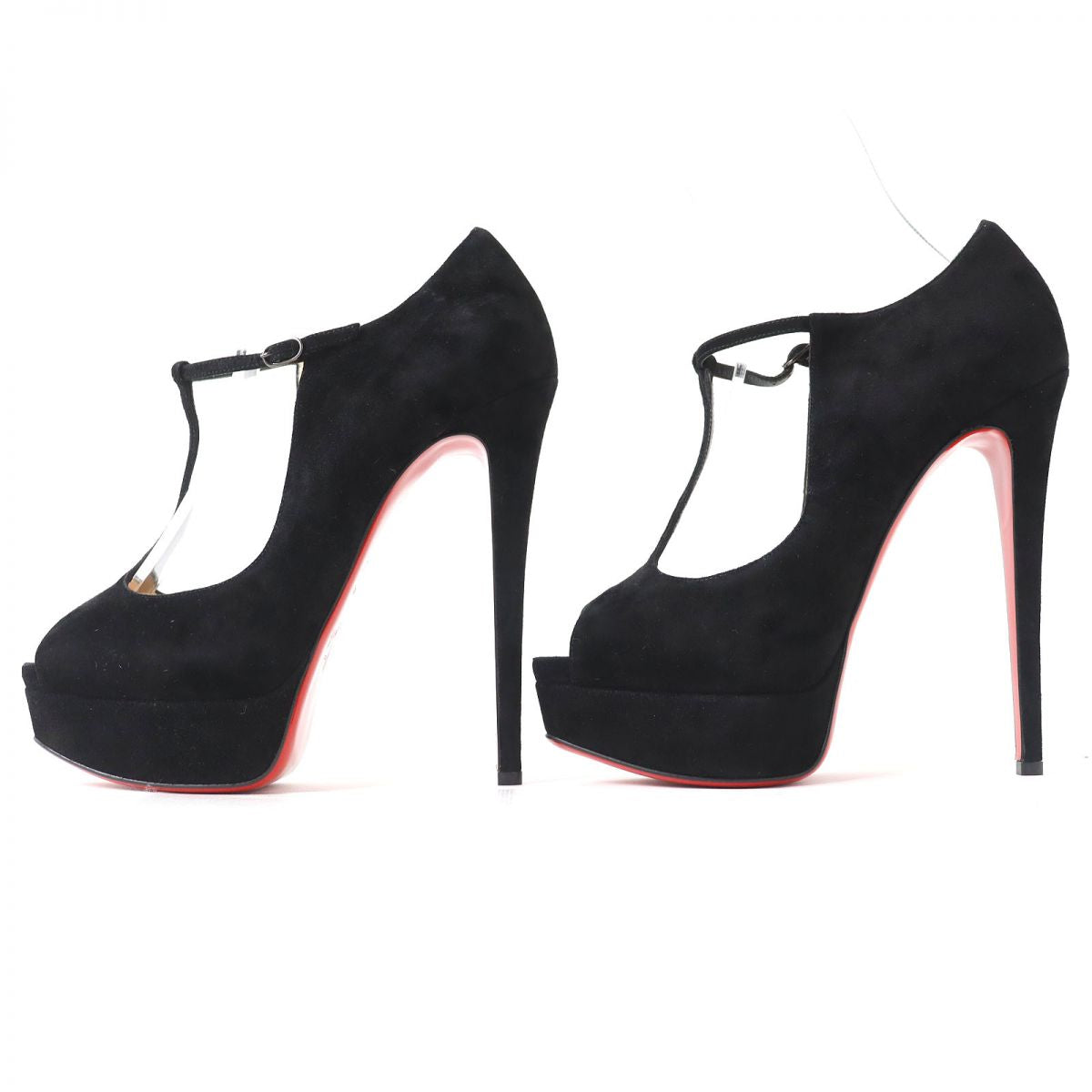 Christian Louboutin Velour Open Toe Pumps Black