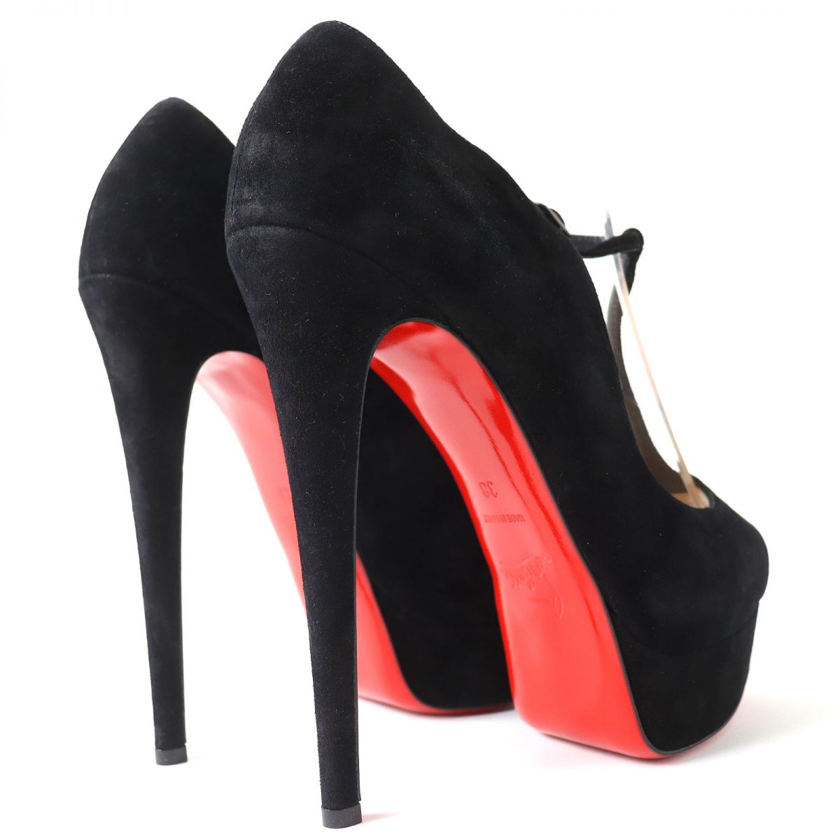 Christian Louboutin Velour Open Toe Pumps Black