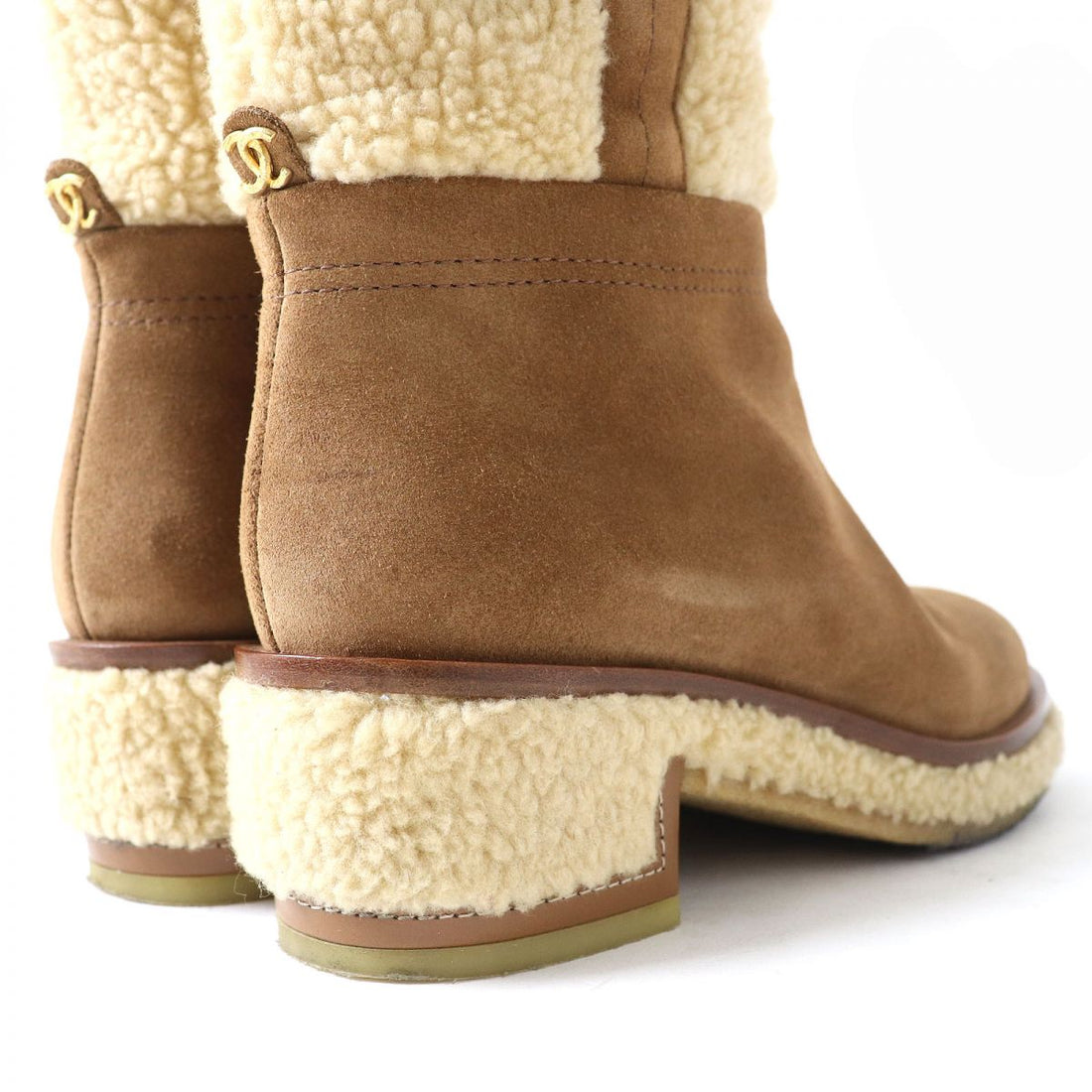 Chanel Suede Shearling Boots 37C Brown Beige