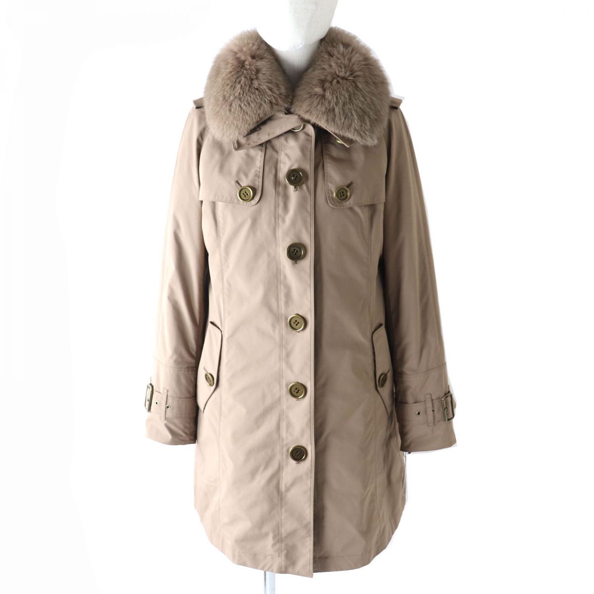 Burberry Nylon Coat with Fox Fur Collar, Nova Check, 3WAY, Size 36