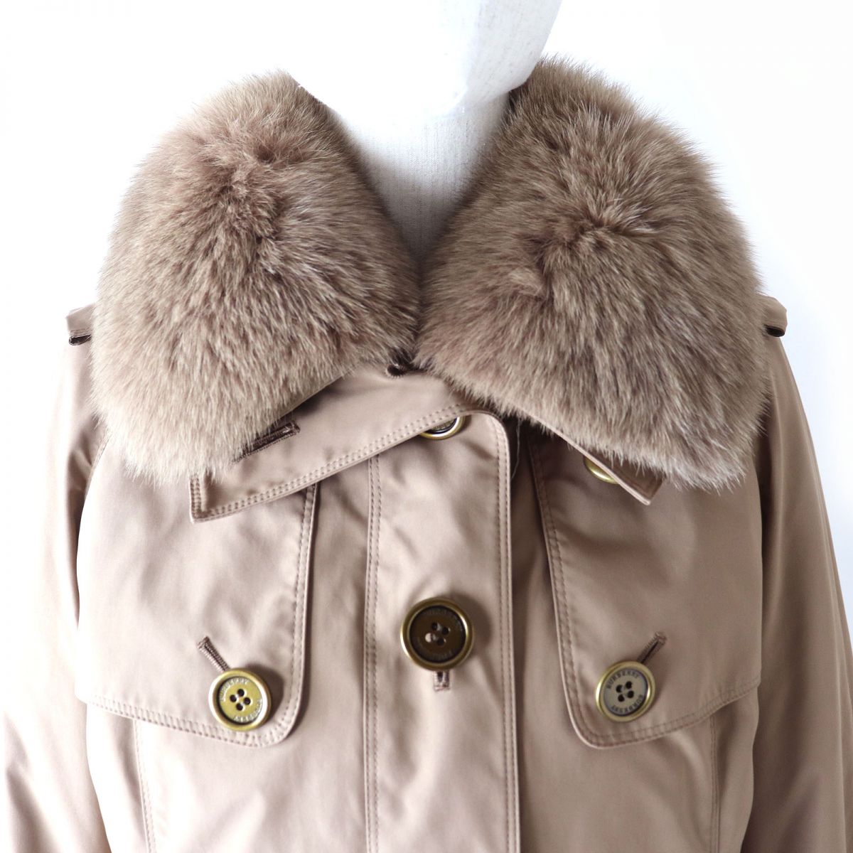 Burberry Nylon Coat with Fox Fur Collar, Nova Check, 3WAY, Size 36