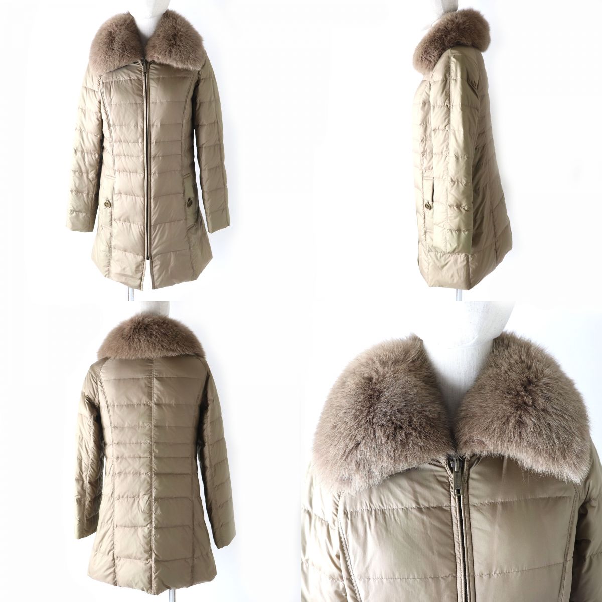 Burberry Nylon Coat with Fox Fur Collar, Nova Check, 3WAY, Size 36