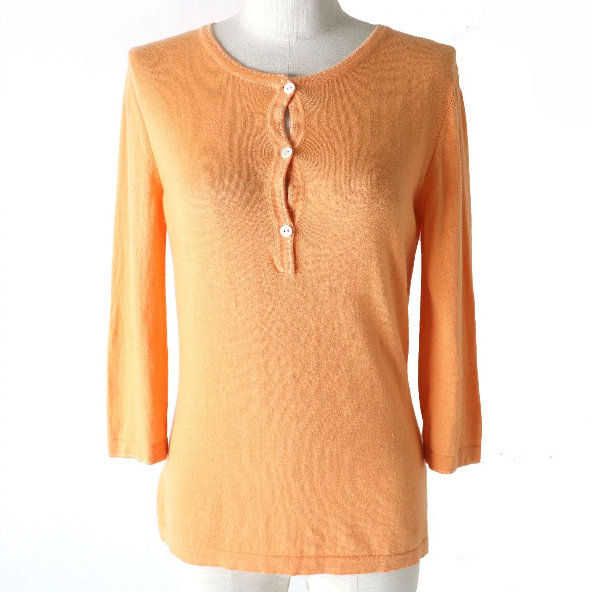 Loro Piana Cashmere Cotton 3/4 Sleeve Sweater Women's Orange