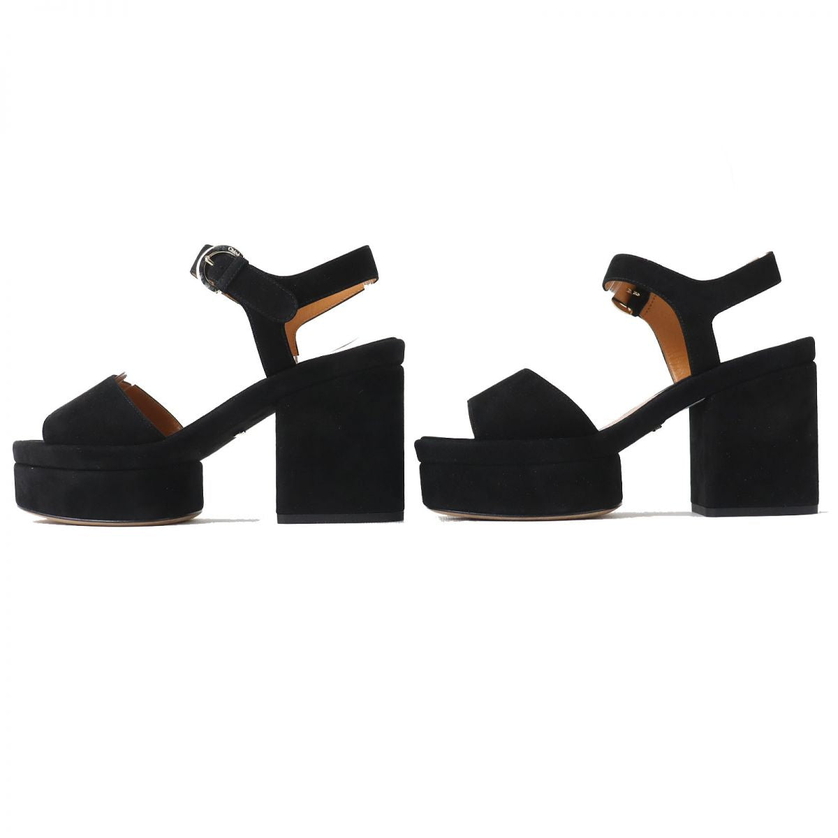 Chloe Suede Leather Platform Heel Sandals Black 36