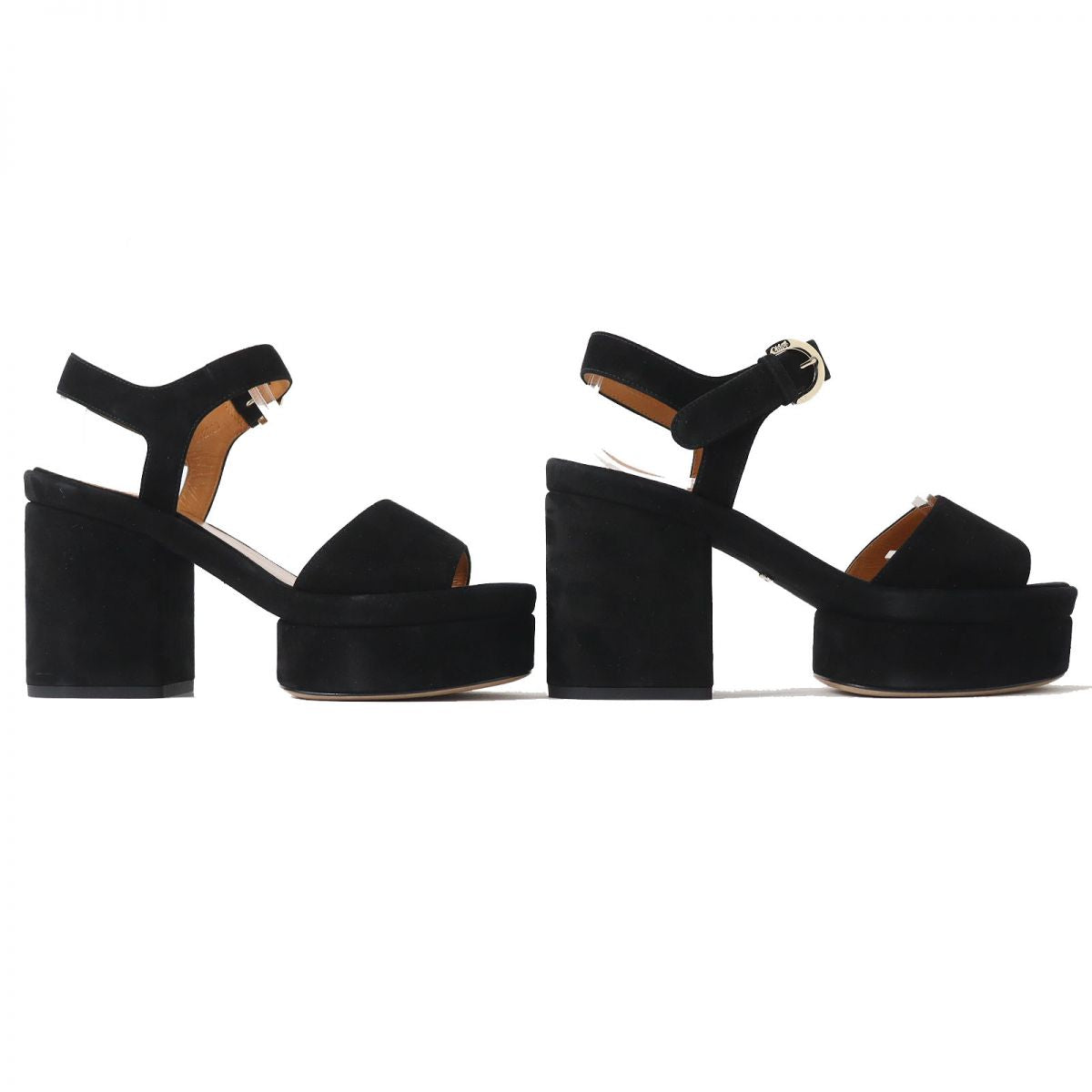 Chloe Suede Leather Platform Heel Sandals Black 36