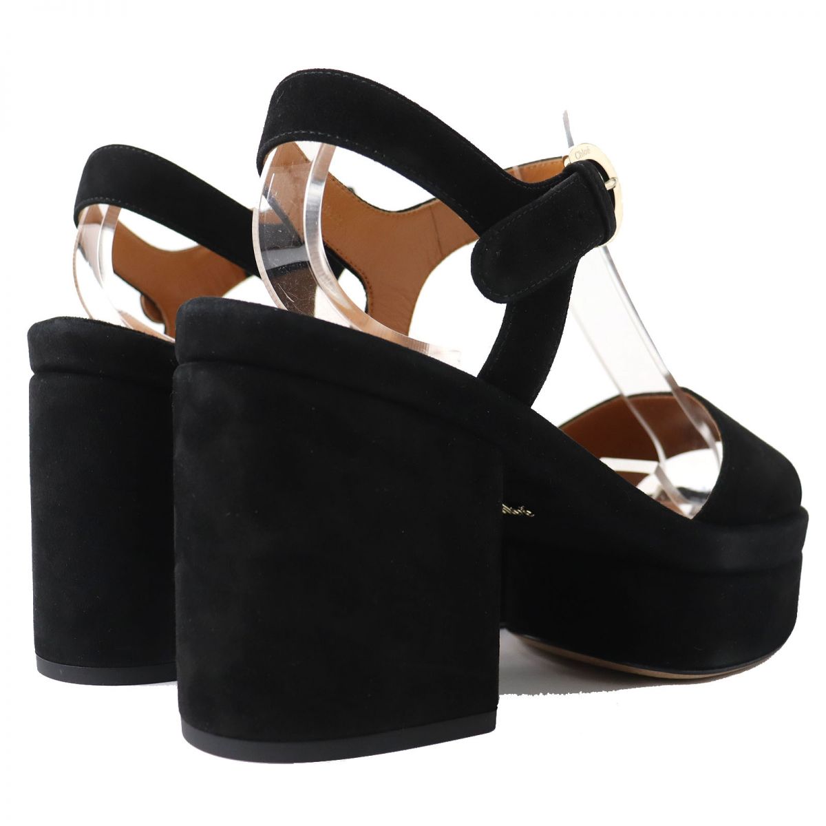 Chloe Suede Leather Platform Heel Sandals Black 36