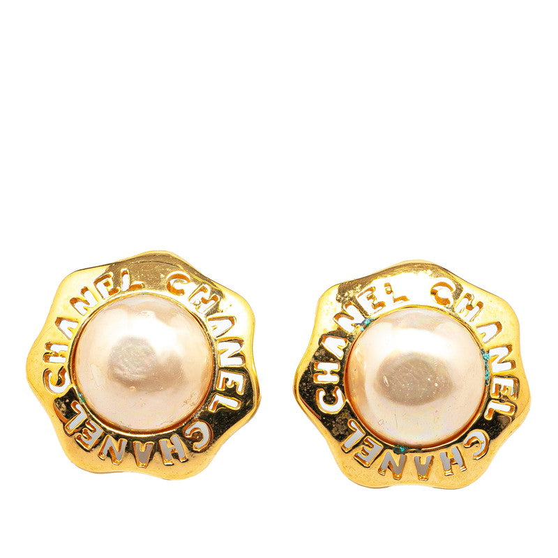 Chanel Vintage Clip-On Earrings Fake Pearl Gold Plated in Very Good Condition