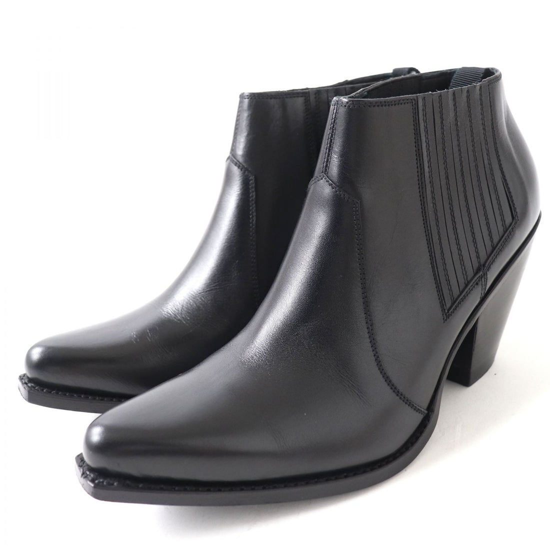 Celine Leather Pointed Toe Booties Black 37