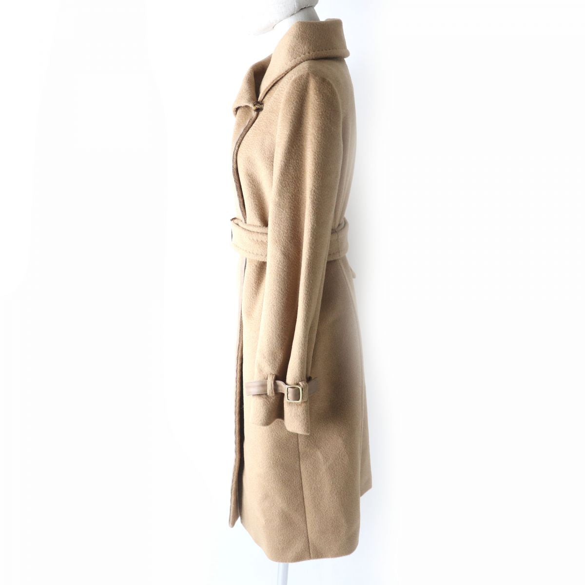 MaxMara Camel Leather Belted Coat Brown