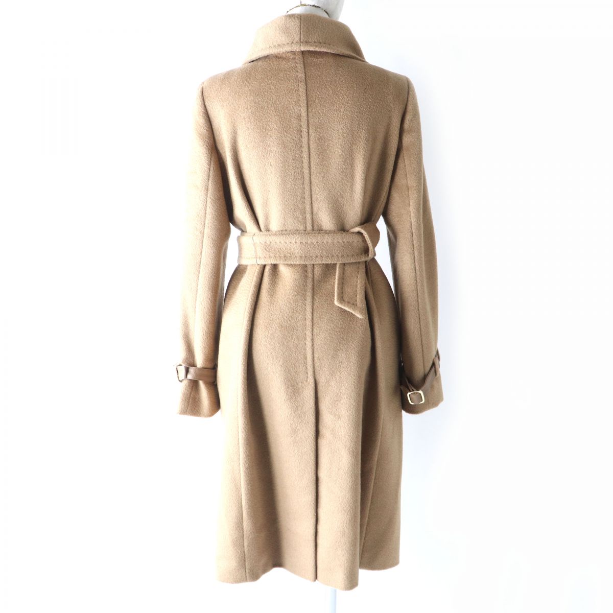 MaxMara Camel Leather Belted Coat Brown