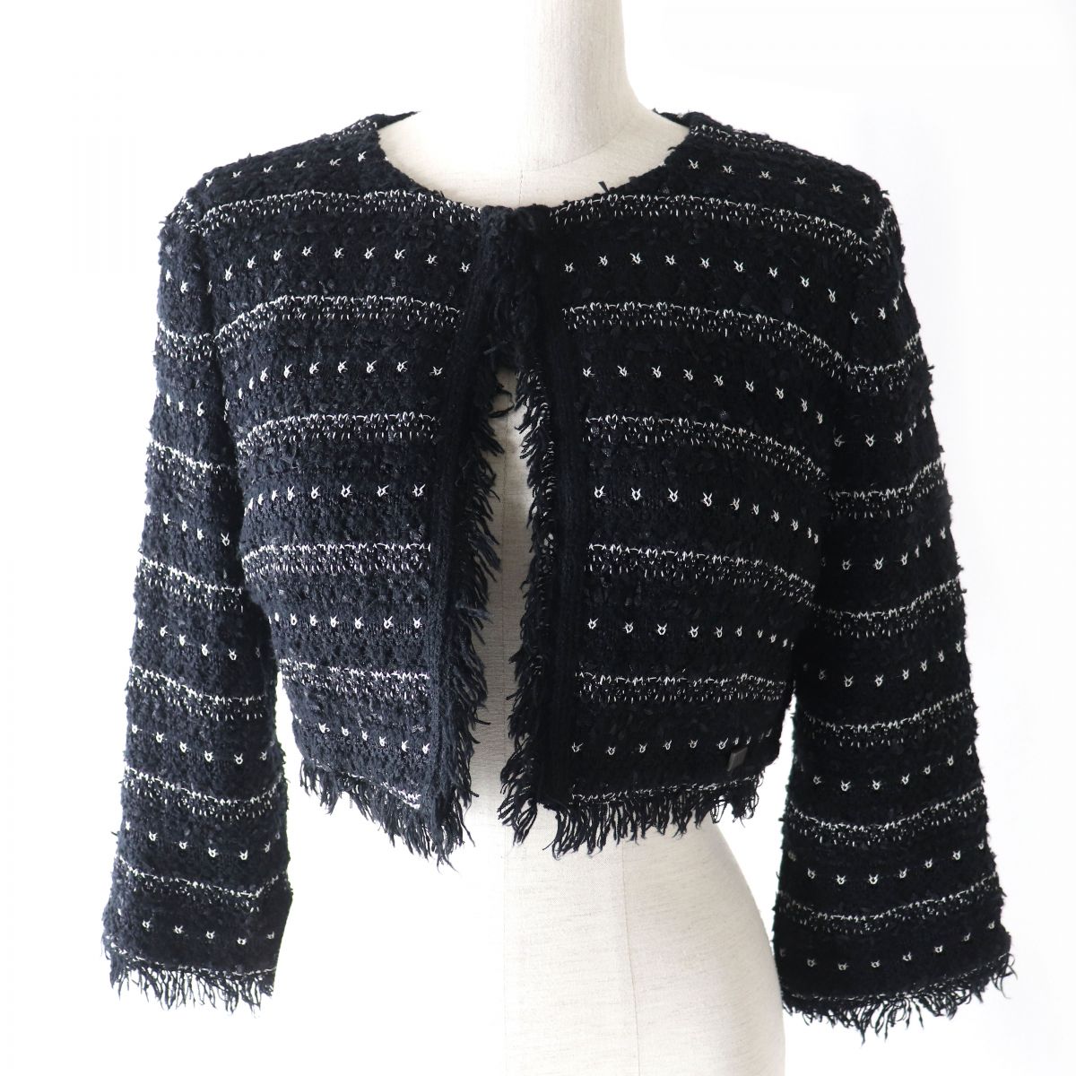 FOXEY Ribbon Yarn Mixed Knit Tweed Bolero Jacket