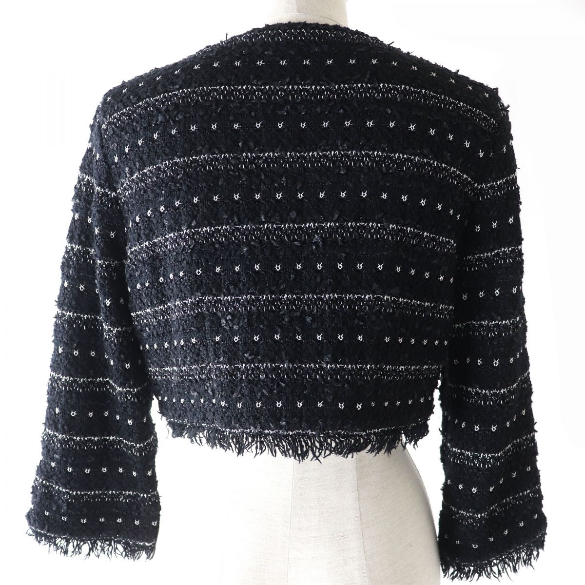 FOXEY Ribbon Yarn Mixed Knit Tweed Bolero Jacket