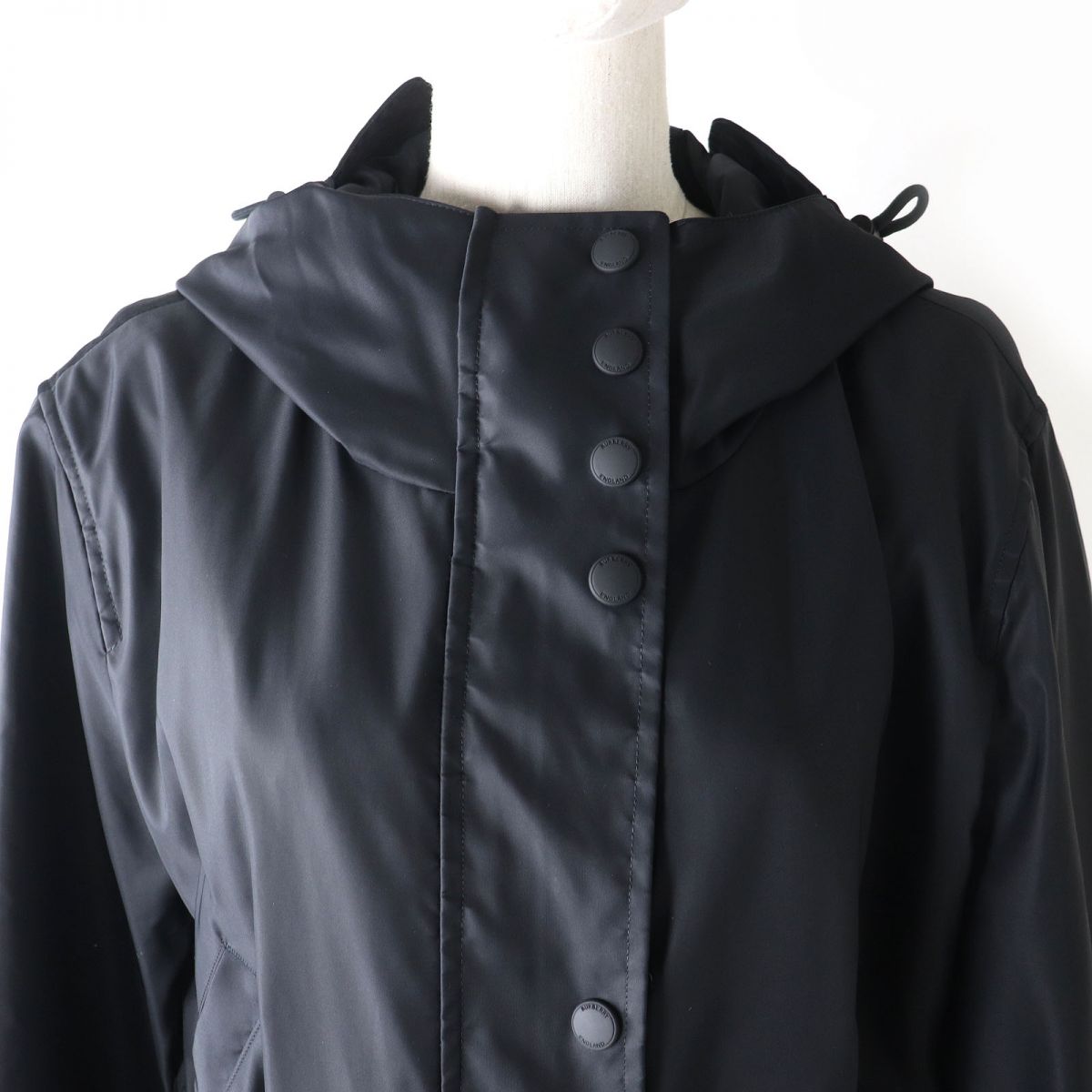 Burberry Nylon Hooded Long Mod Coat Black 40