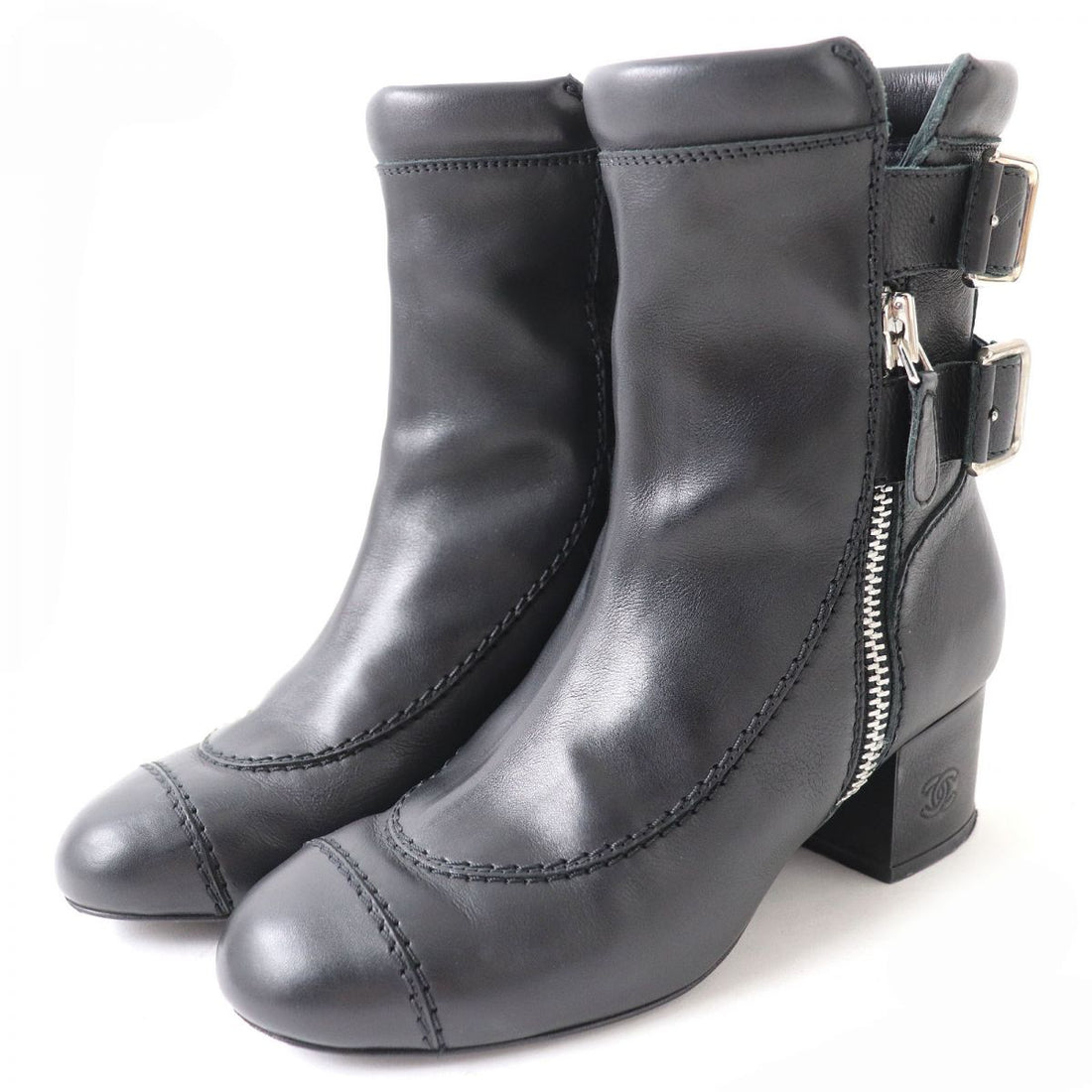 Chanel Leather Short Boots Black 36C