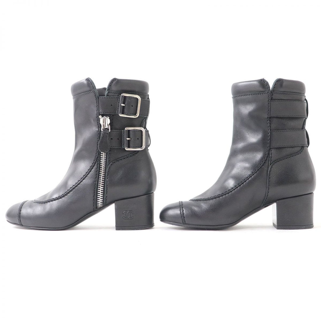 Chanel Leather Short Boots Black 36C