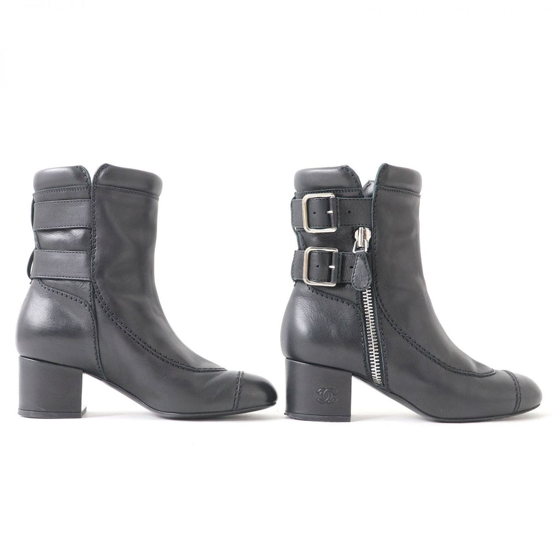 Chanel Leather Short Boots Black 36C