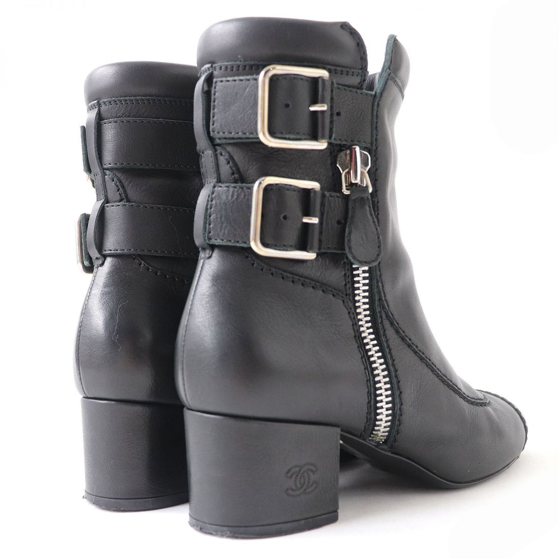 Chanel Leather Short Boots Black 36C