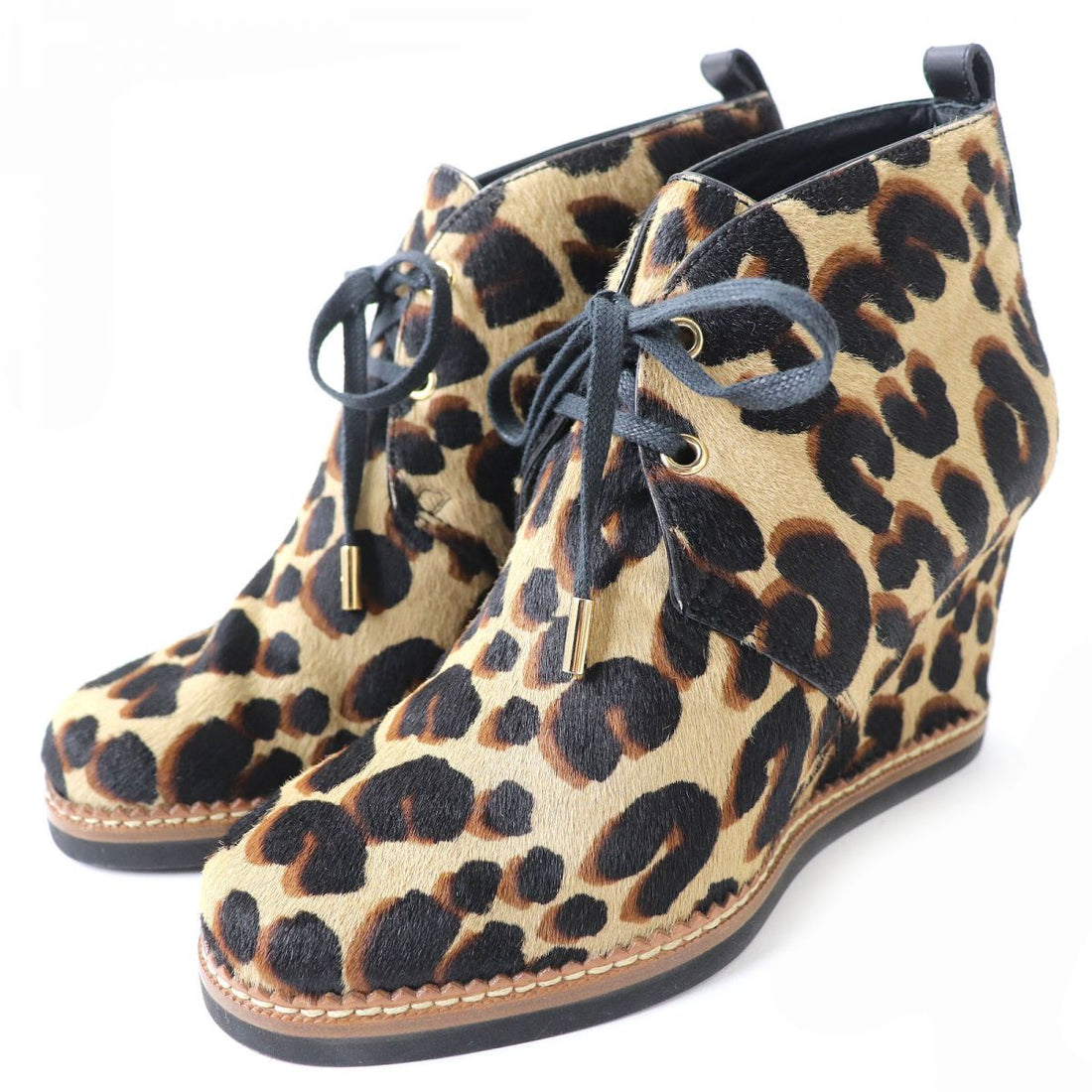 Louis Vuitton Leopard Harako Leather Wedge Ankle Boots