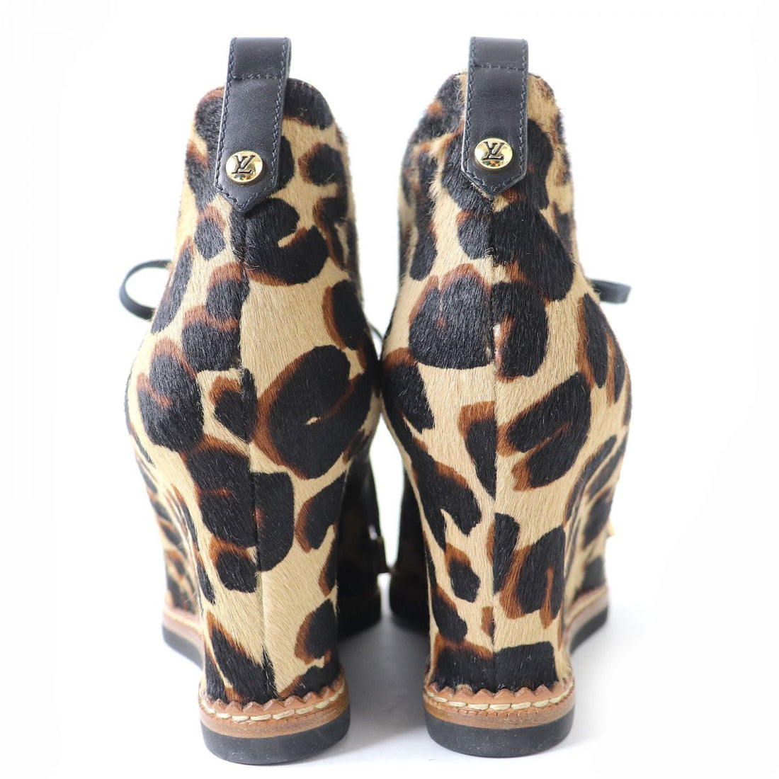 Louis Vuitton Leopard Harako Leather Wedge Ankle Boots