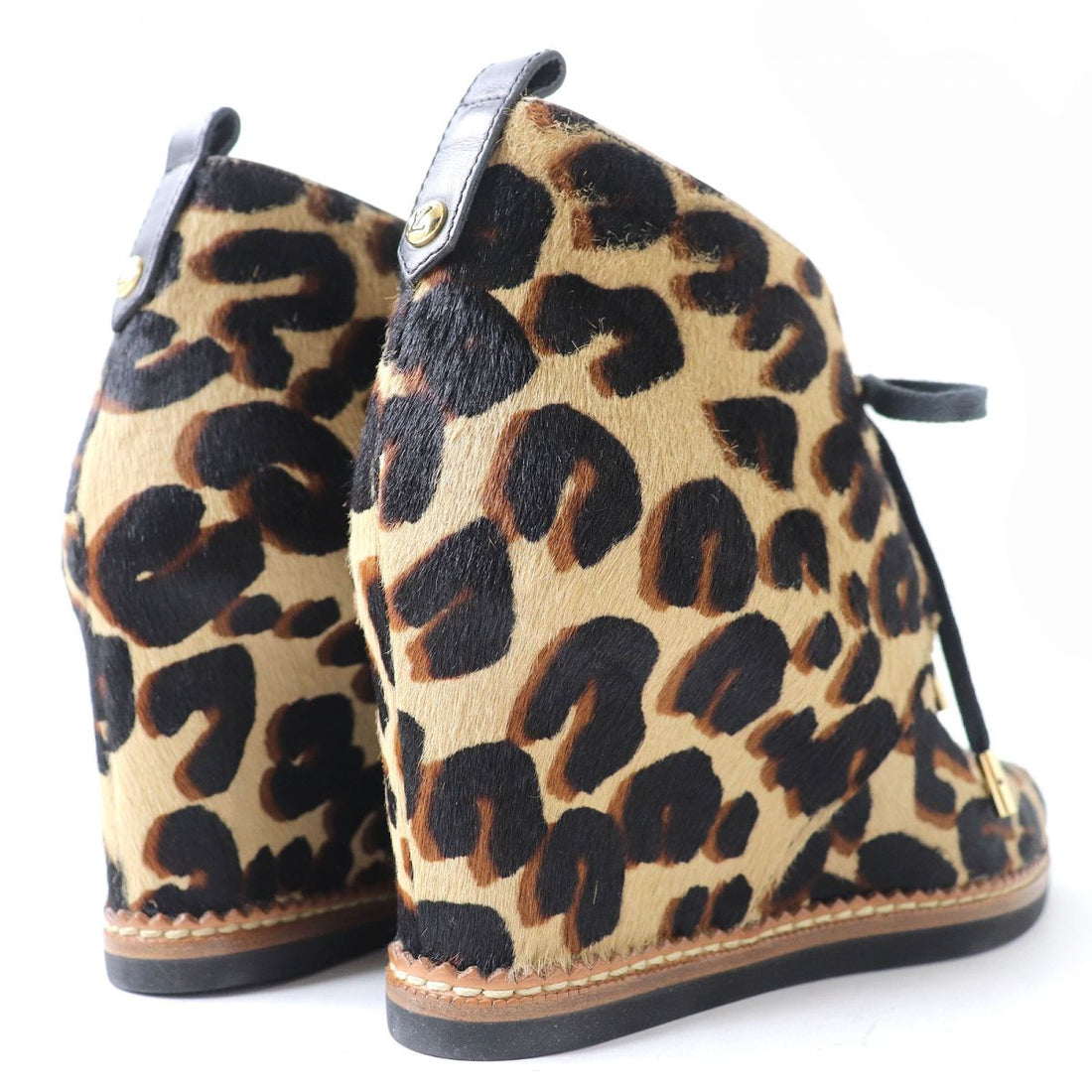 Louis Vuitton Leopard Harako Leather Wedge Ankle Boots