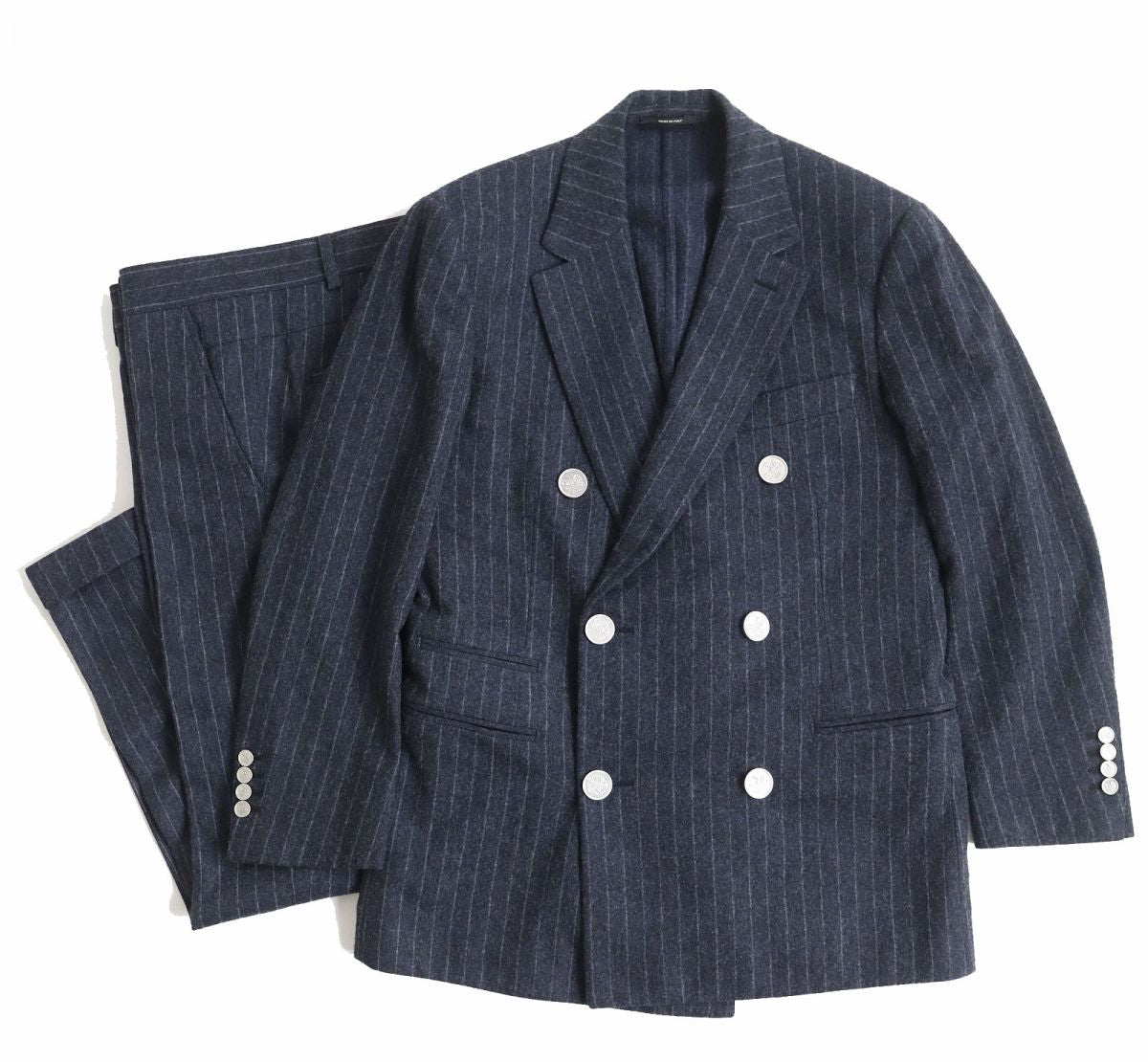 Hermes Stripe Pattern Double Breasted Suit Set Men's Navy