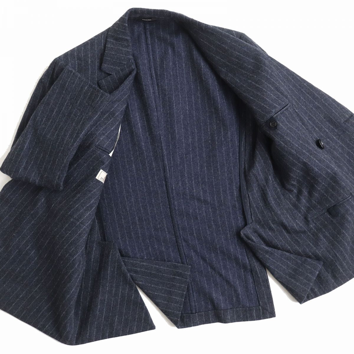 Hermes Stripe Pattern Double Breasted Suit Set Men's Navy