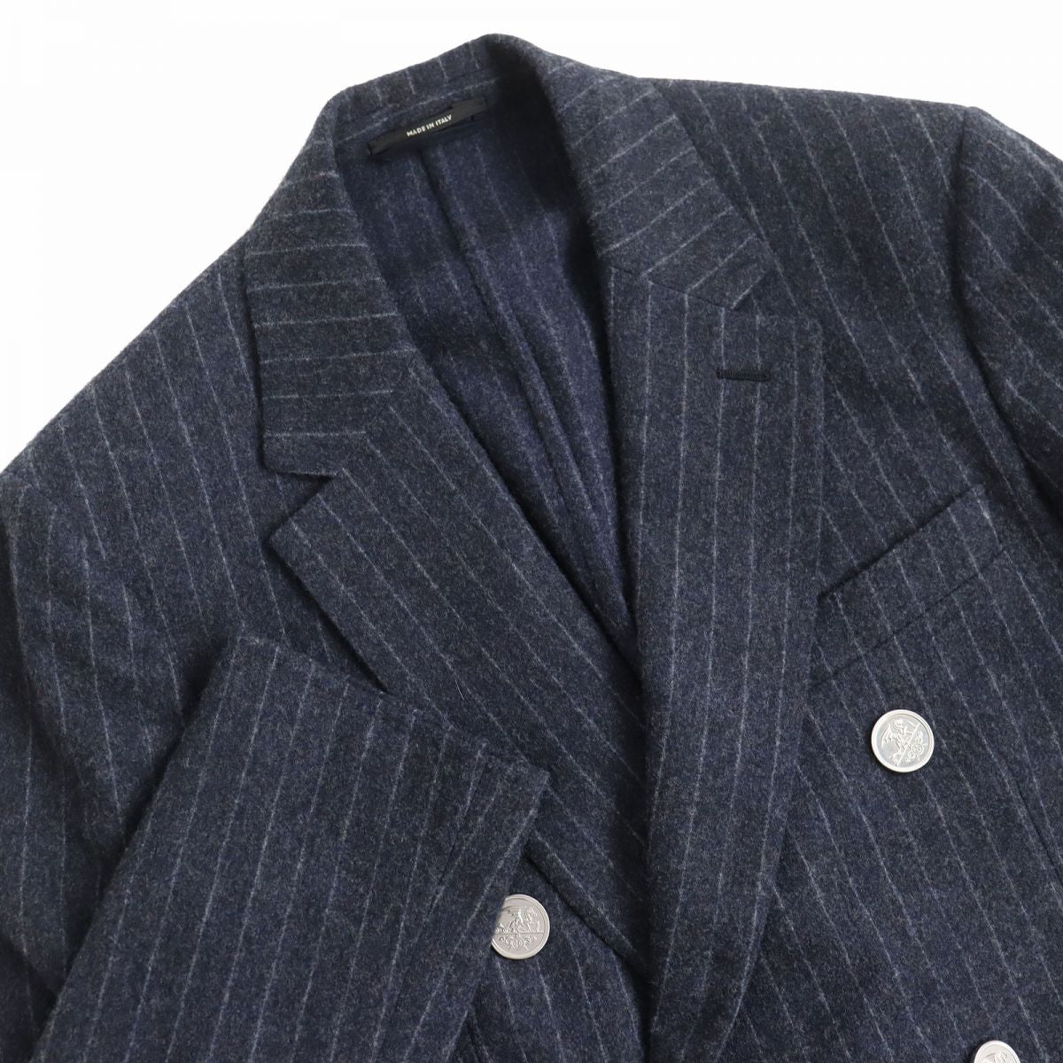 Hermes Stripe Pattern Double Breasted Suit Set Men's Navy