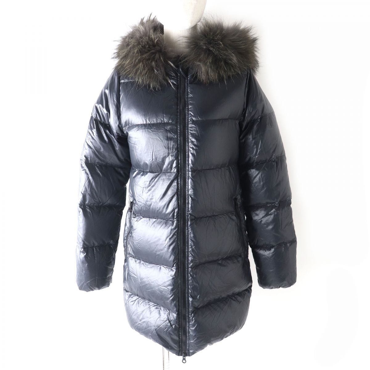 DUVETICA Women's Down Coat with Fur Hood Black