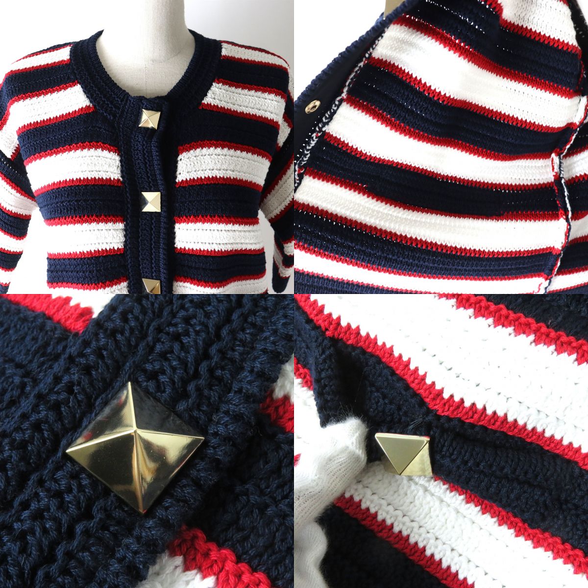 Valentino Stud Button Stripe Knit Jacket/Skirt Set XXS/S