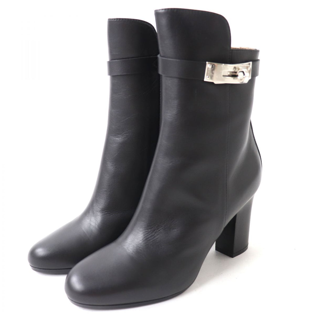 Hermes Kelly Leather Ankle Boots Black 36.5