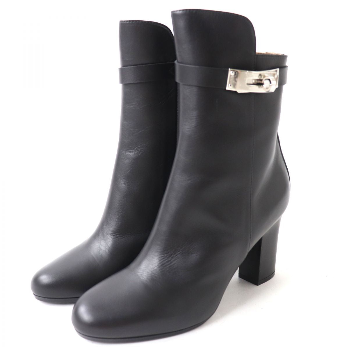 Hermes JOUEUSE Kelly Leather Ankle Boots Black