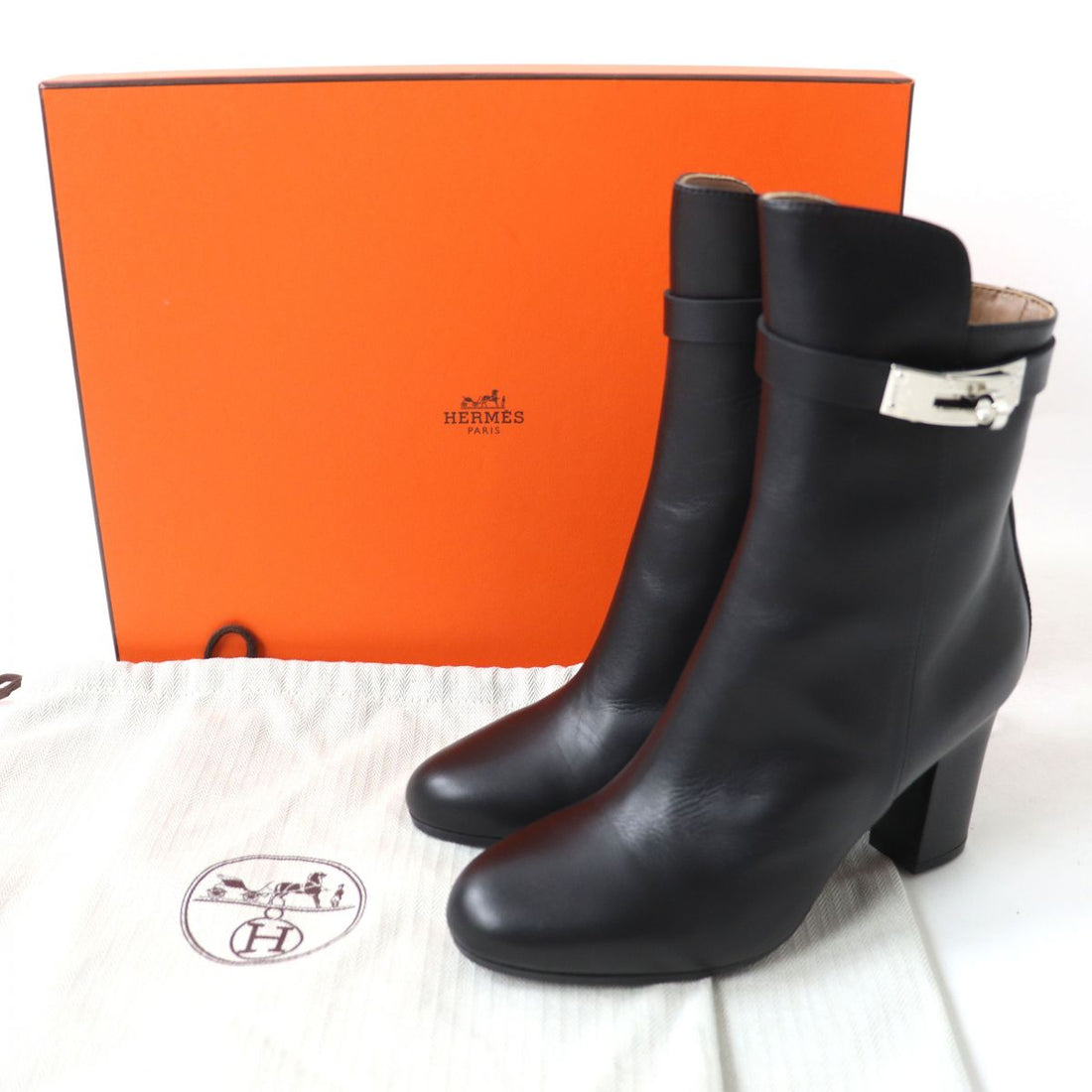 Hermes Kelly Leather Ankle Boots Black 36.5